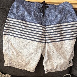 Hurley Navy and Light Gray Striped Swim Trunks-Unlined